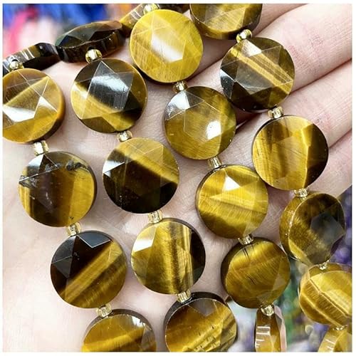 Neuer 15-mm-Schnittwinkel, Naturstein, Amethyst, Tigerauge, Amazonit, Kristall, Edelstein, rund, lose Perle, DIY-Armband, Halskette, Schmuckherstellung, Tigerauge, 15 mm, 21 Stück von VIEPGJ