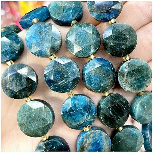Neuer 15-mm-Schnittwinkel, Naturstein, Amethyst, Tigerauge, Amazonit, Kristall, Edelstein, rund, lose Perle, DIY-Armband, Halskette, Schmuckherstellung, blauer Apatit, 15 mm, 21 Stück von VIEPGJ