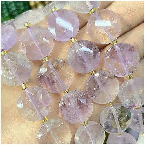 Neuer 15-mm-Schnittwinkel, Naturstein, Amethyst, Tigerauge, Amazonit, Kristall, Edelstein, rund, lose Perle, DIY-Armband, Halskette, Schmuckherstellung, lila Fluorit, 15 mm, 21 Stück von VIEPGJ