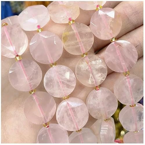 Neuer 15-mm-Schnittwinkel, Naturstein, Amethyst, Tigerauge, Amazonit, Kristall, Edelstein, rund, lose Perle, DIY-Armband, Halskette, Schmuckherstellung, rosa Kristall, 15 mm, 21 Stück von VIEPGJ