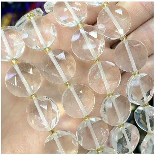 Neuer 15-mm-Schnittwinkel, Naturstein, Amethyst, Tigerauge, Amazonit, Kristall, Edelstein, rund, lose Perle, DIY-Armband, Halskette, Schmuckherstellung, weißer Kristall, 15 mm, 21 Stück von VIEPGJ