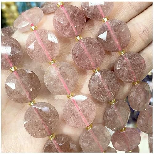 Neuer 15-mm-Schnittwinkel, Naturstein, Amethyst, Tigerauge, Amazonit, Kristall, Edelstein, rund, lose Perle, DIY-Armband, Halskette, Schmuckherstellung – Erdbeerquarz – 15 mm, 21 Stück von VIEPGJ