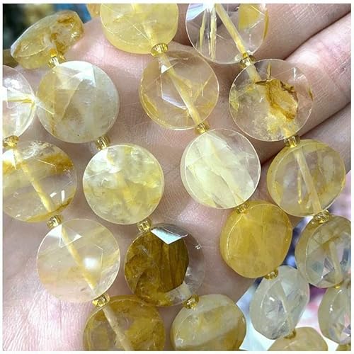 Neuer 15-mm-Schnittwinkel, Naturstein, Amethyst, Tigerauge, Amazonit, Kristall, Edelstein, rund, lose Perle, DIY-Armband, Halskette, Schmuckherstellung – Gelbe Gummiblume – 15 mm, 21 St von VIEPGJ