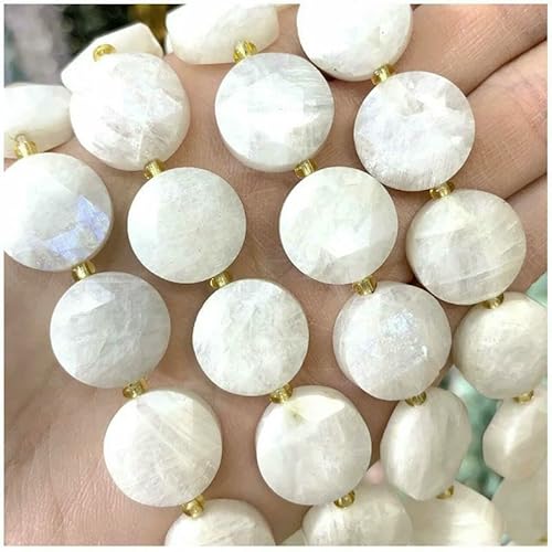 Neuer 15-mm-Schnittwinkel, Naturstein, Amethyst, Tigerauge, Amazonit, Kristall, Edelstein, rund, lose Perle, DIY-Armband, Halskette, Schmuckherstellung – Weißes Mondlicht – 15 mm, 21 St von VIEPGJ
