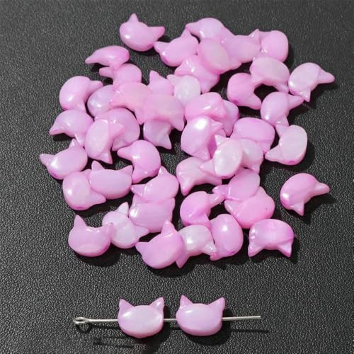 Niedliche Kaninchen-Muschelperlen, Katzen-Charms, bunte natürliche Perlmutt-Muschel, lose Perlen zur Schmuckherstellung, DIY-Halskette, Armband, 17 Katze, 10 x 8, 5 Stück von VIEPGJ