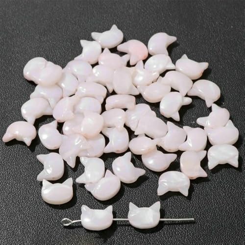 Niedliche Kaninchen-Muschelperlen, Katzen-Charms, bunte natürliche Perlmutt-Muschel, lose Perlen zur Schmuckherstellung, DIY-Halskette, Armband, 19 Katze, 10 x 8, 10 Stück von VIEPGJ