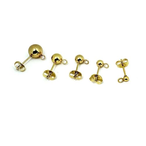 Ohrstecker mit runden Kugeln, Edelstahl, hypoallergen, 3, 4, 5, 6, 8 mm, mit Schlaufe, passend für Damen, DIY-Ohrring-Schmuckherstellung, 20 Stück, goldfarben, 5 mm von VIEPGJ