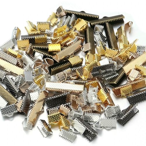Quetschperlen aus Metall, Hohlverschlüsse, Kordel, Lederclip, Halskette, Armband, Verbinder, Endkappen für DIY-Schmuckzubehör, mehrfarbig, 8 mm x 100 Stück von VIEPGJ