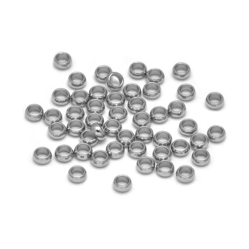 Quetschperlen in 4 Größen, Edelstahl, Quetschrohr-Abstandshalter, silberne Kordel-Endkappen, lose Stopperperlen für Ohrringe, Halsketten, Originalfarbe, 3,0 mm, 100 Stück von VIEPGJ