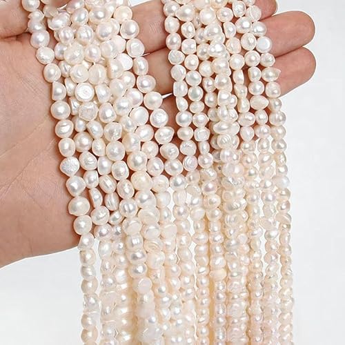 Reis-Süßwasserperle, lose, unregelmäßige, natürliche Perlmuttperlen zur Schmuckherstellung, Armband, Halskette, DIY-Zubehör – mittleres Loch 8–9 mm – 31–33 cm pro Strang von VIEPGJ