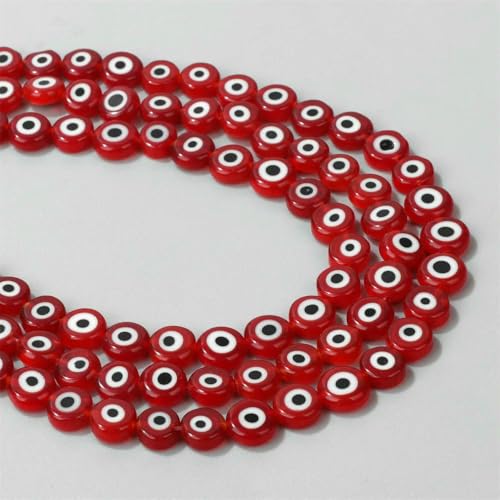 Rondell-Perlen, mehrfarbig, oval, rund, flach, glasiert, Glas, Lampwork, türkische Augenperlen zur Schmuckherstellung, DIY-Armband, 1 Rot, 8 mm, ca. 44–46 Stück Rondell-Perlen, mehrfarbig, oval, rund, flach, glasiert, Glas, Lampwork, türkische Augenperlen zur Schmuckherstellung, DIY-Armband, 1 Rot, 8 mm, ca. 44–46 Stück von VIEPGJ