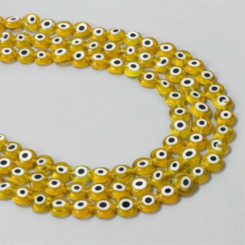 Rondelle-Perlen, mehrfarbig, oval, rund, flach, glasiert, Glas, Lampwork, türkische Augenperlen zur Schmuckherstellung, DIY-Armband, 3 Gelb, 8 mm, ca. 44–46 Stück von VIEPGJ