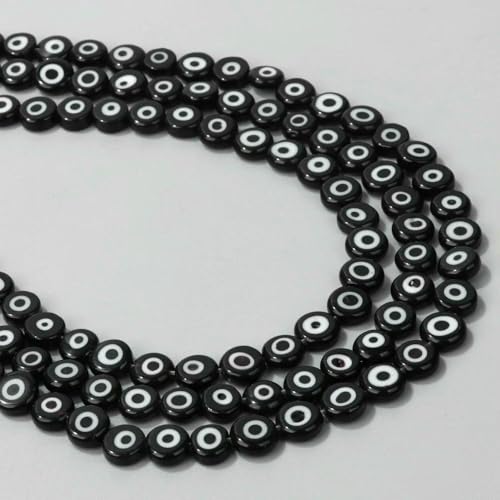 Rondelle-Perlen, mehrfarbig, oval, rund, flach, glasiert, Glas, Lampwork, türkische Augenperlen zur Schmuckherstellung, DIY-Armband, 7 Schwarz, 8 mm, ca. 44–46 Stück von VIEPGJ