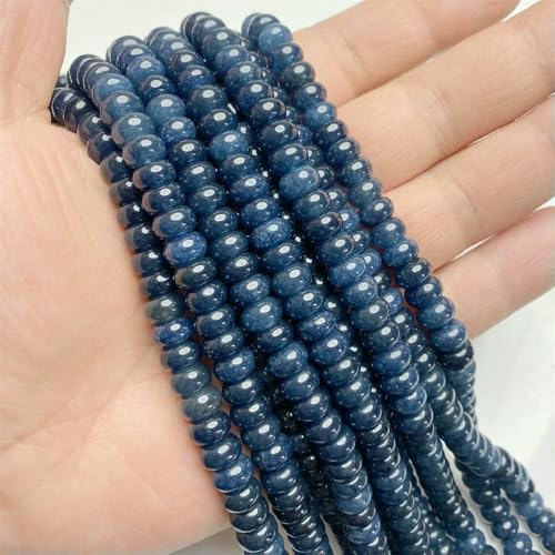 Rondellperlen aus Naturstein, Jaspis, Jade, Abstandshalter, runde, flache Perle, DIY-Armband, Halskette, Ohrringe, Zubehör, Größe 5 x 8 mm, 12 Blauer Chalcedon, 5 x 8 mm, 68 bis 70 Stück von VIEPGJ