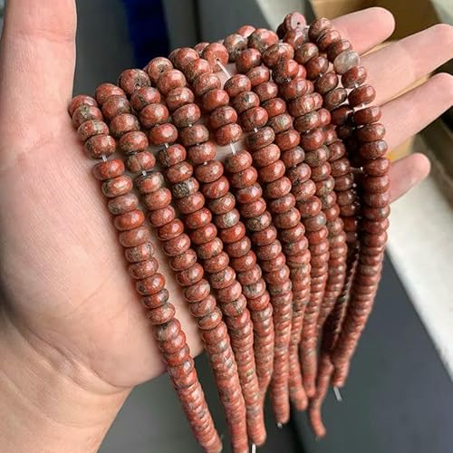 Rondellperlen aus Naturstein, Jaspis, Jade, Abstandshalter, runde, flache Perle, DIY-Armband, Halskette, Ohrringe, Zubehör, Größe 5 x 8 mm, 42 Sesamrot, 5 x 8 mm, 68 bis 70 Stück von VIEPGJ