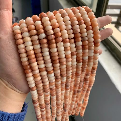 Rondellperlen aus Naturstein, Jaspis, Jade, Abstandshalter, runde, flache Perle, DIY-Armband, Halskette, Ohrringe, Zubehör, Größe 5 x 8 mm – 41 Rose Aventurin – 5 x 8 mm, 33 bis 35 Stück von VIEPGJ