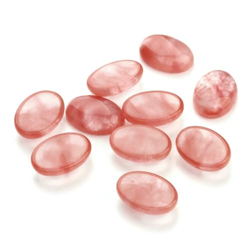 VIEPGJ 5/10 Stück/Packung Cabochon Naturstein Oval Achat Lapis Tigerauge Lose Perlen Flache Rückseite Cameo Cabochon Abstandshalter für Schmuckherstellung-Wassermelonenrot-10x14,0mm 10 Stück von VIEPGJ