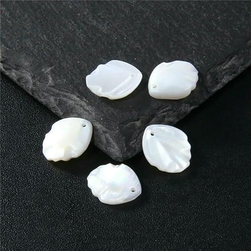 Weiße natürliche Perlmutt-Muschelperlen, geschnitzte Rosenblüten-Anhänger, DIY-Muschelperlen zur Schmuckherstellung, Zubehör-Anhänger, Blatt, 12–14,0 mm, 1 Stück von VIEPGJ