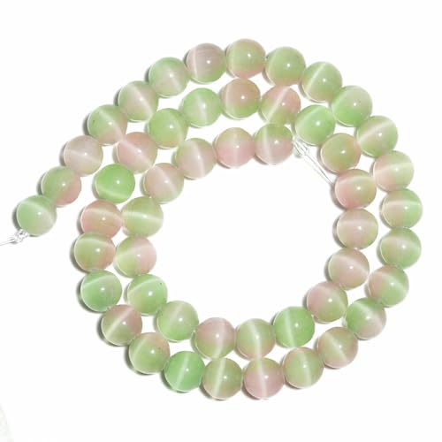 mm 10 mm hellgrüne rosa Katzenaugenperlen, runde lose Abstandshalter-Glasperlen zur Schmuckherstellung, DIY-Armband, Halskettenzubehör, Größe 1 von VIEPGJ