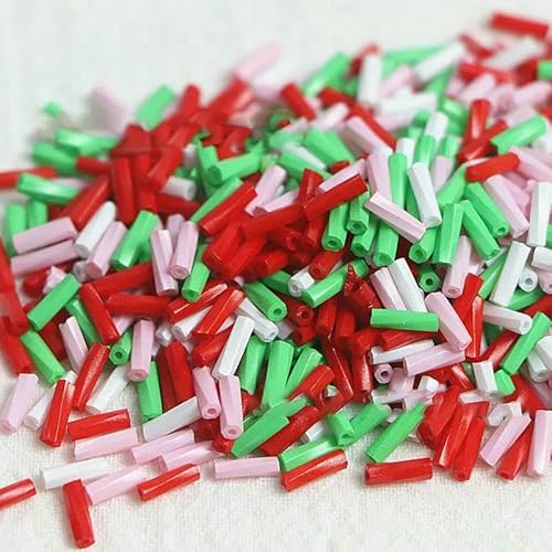 x 6 mm einfarbige Spiralröhrenperlen, handgefertigte DIY-Perlen, lose Perlen, Glasreisperlen, Armband-Halskettenmaterial, TW Rot Grün, 2 x 6 mm, 100 g, 2600 Stück von VIEPGJ