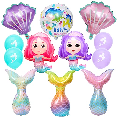 VIEVRE 12 Stück Meerjungfrau Ballon,Meerjungfrau Luftballon,Meerjungfrau Geburtstag Deko,Meerjungfrau Riesenballon Muscheln Folienballon für Geburtstag Babyparty Meerjungfrau Thema Party Dekorationen von VIEVRE