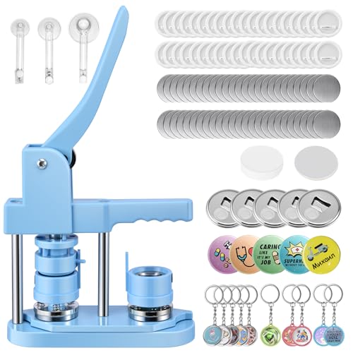 Button Maker Badge Machine 25 + 32 + 58 mm, verschiedene Größen, 300 Kunststoff-Knöpfe, VIHBRAI Badge Pressmaschine mit 10 Flaschenöffner, 10 Schlüsselanhänger-Anzüge, Formen und runder von VIHBRAI