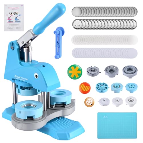 Button-Maschine Pin Badge Maker Verschiedene Größen 25+32+58 mm VIHBRAI DIY individuelle Metall-Button-Presse-Set mit 300 Sets Button-Herstellungsbedarf & Kreisschneider (Blau) von VIHBRAI