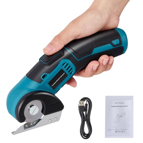 Elektrische Schere Kabelloser, Kartonschneider mit Sicherheitsschloss und USB-Ladekabel, Schnittstärke bis 6 mm, Elektroschere aus Edelstahl für Pappe, Teppich, Stoff, Leder, Kunststoff von VIHBRAI
