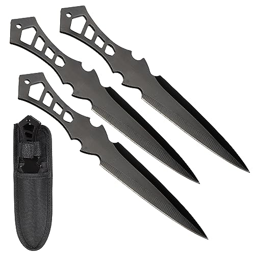 VIKING GEAR *3* schwarze Darts Wurfmesser BLACK ODIN Edition hochwertige Kunai Messer mit Nylon Scheide und Gürtelclip, schwarz von VIKING GEAR