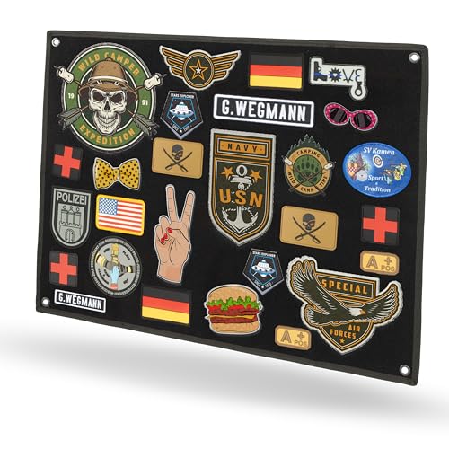 Patch Wand in Schwarz mit Metallösen, Kletttafel Patches Klett - Patchdisplay Tafel faltbar für Airsoft Patchwand, Klett Patch Militär Patch Wand in Schwarz mit Metallösen, Kletttafel Patches Klett - Patchdisplay Tafel faltbar für Airsoft Patchwand, Klett Patch Militär von VIKING GEAR