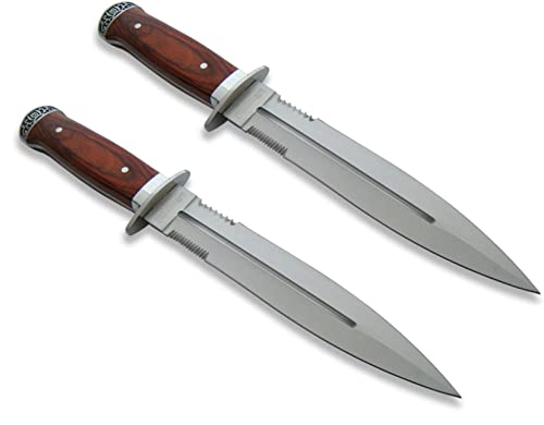 VIKING GEAR 2x USA Saber - 33cm großes - Jagd - Dolch - Hirschfänger - Saufänger - Saufeder - Abfangmesser - Survival - Outdoor - Messer - Hunting - Knife - extrem Hunter Dagger , silber braun von VIKING GEAR