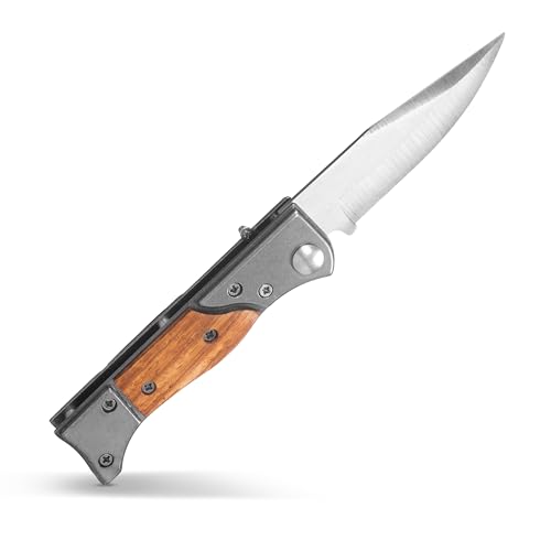 VIKING GEAR EDC Messer Klingenlänge 7,4cm Taschenmesser Einhandmesser Holzgriff Klappmesser, braun Silber VIKING GEAR EDC Messer Klingenlänge 7,4cm Taschenmesser Einhandmesser Holzgriff Klappmesser, braun Silber von VIKING GEAR