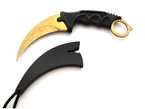 VIKING GEAR PREMIUM Karambit Messer 19 cm CSGO Knife - Tactical Hunter Sammlermesser Counter Strike Global Offensive Skin CS:GO Neck (Gold (Netz)) von VIKING GEAR
