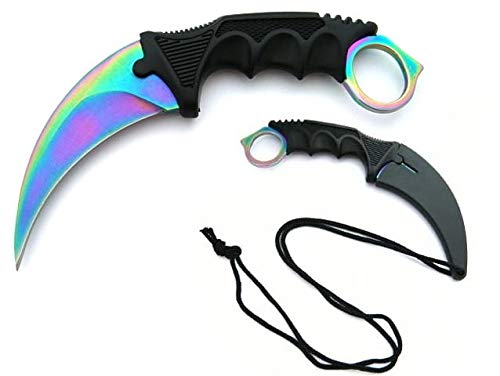 VIKING GEAR PREMIUM Karambit Messer 19 cm CSGO Knife - Tactical Hunter Sammlermesser Counter Strike Global Offensive Skin CS:GO Neck (Rainbow) von VIKING GEAR