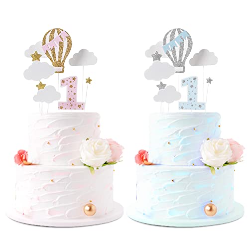 VIKSAUN 24 Stück Happy Birthday Cake Topper, Party Kuchen Dekoration Supplies Cake Topper, Mädchen Junge Cupcake Toppers Star, glitzernde Sterne, Wolke, den ersten Geburtstag von VIKSAUN