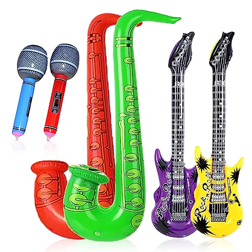 VIKSAUN 6 Stück Aufblasbare Party Props Aufblasbares Gitarre Aufblasbares Mikrofone Ornament Karaoke Musikinstrumente Zubehör Themenparty Festival Rollenspiel Cosplay (6 Stück) von VIKSAUN