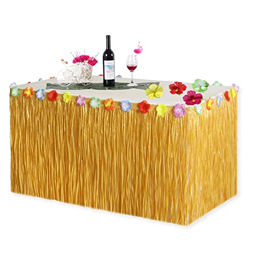 VIKSAUN Hawaii Tischröcke, Hawaiianischer Tischrock, Hawaiian Party, Tischdecke mit Mehrfarbe Blumen für Sommer Garden Beach Party Dekoration Hawaii Bar BBQ Tropischen Strand Dekoration von VIKSAUN
