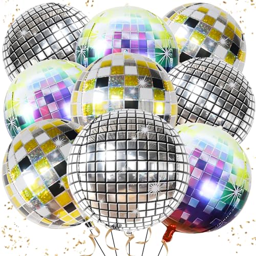 6 Stück Discokugel Luftballon,Discokugel Deko Folienballons,22 Zoll 4D Diskokugel Luftballons Silber,Disco Party Deko Ballons für 70 80 90er Jahre Deko Disco Tanz Feve Theme,Geburtstag Party Karneval von VIKY