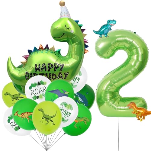 VIKY Dino Luftballon 2. Geburtstag Junge Deko, Dino Geburtstagsdeko 2 Jahr Junge Mädchen, Dinosaurier Ballon 2 Geburtstag Deko, Dschungel Deko Kindergeburtstag Luftballons mit Zahlenballon 2 von VIKY