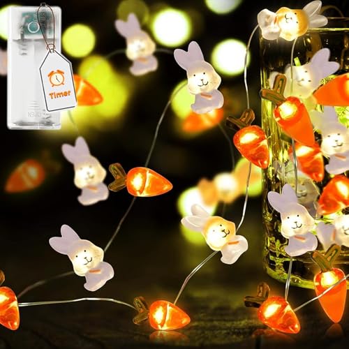 Lichterkette Ostern Batterie mit Timer, 2M 20 LED Lichterkette Batterie Hase Karotte Ostern Deko, Warmweiß Osterdeko Lichterkette Außen Innen, Lichterkette LED für Tischdeko Osterkörbchen Ostern Party Lichterkette Ostern Batterie mit Timer, 2M 20 LED Lichterkette Batterie Hase Karotte Ostern Deko, Warmweiß Osterdeko Lichterkette Außen Innen, Lichterkette LED für Tischdeko Osterkörbchen Ostern Party von VIKY