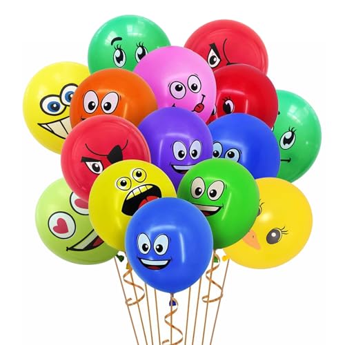 Smiley Luftballons Geburtstag, 100 Stück Helium Luftballons Bunt, Verschiedene Miene Ballons Geburtstag Deko Junge Mädchen, Bunte Luftballon Geburtstag für Geburtstag Party Deko, Kindergeburtstag Deko Smiley Luftballons Geburtstag, 100 Stück Helium Luftballons Bunt, Verschiedene Miene Ballons Geburtstag Deko Junge Mädchen, Bunte Luftballon Geburtstag für Geburtstag Party Deko, Kindergeburtstag Deko von VIKY