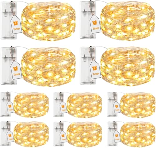 VIKY® 10 Stk LED Lichterkette Batterie mit Timer, 2M 20 LED Micro Kupferdraht Lichterkette Innen Batteriebetrieben von VIKY