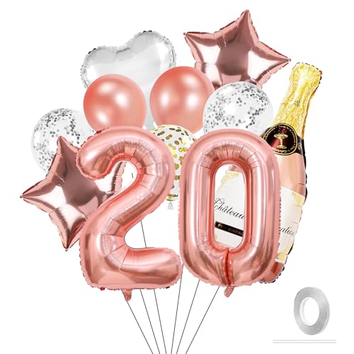 VIKY® 20 Geburtstag Deko Mädchen, Rosegold Luftballons Deko 20. Geburtstag Mädchen Deko, Geburtstagsdeko 20 Mädchen Set mit 20th Ballons und Konfetti Luftballon, Party Deko 20 Geburtstag Mädchen Junge von VIKY