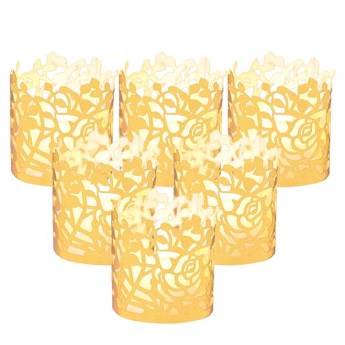VIKY® 20 Stück Kerzen Deko Windlicht Gold, LED Teelicht Leichte Abdeckung Lampenschirm Set, Papier Tischlicht für Tischdeko, Party Deko, LED Teelichter, Jungen und Mädchen Kommunion von VIKY