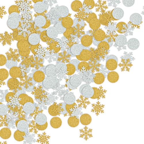 VIKY® 200 Stk Schneeflocken Deko Konfetti, Streudeko Weihnachten Glitzer, Tischdeko Weihnachten Gold, Confetti Weihnachts Tischdeko, Winter Deko Schneeflocke, Streudeko Geburtstag, Hochzeit, Silvester von VIKY