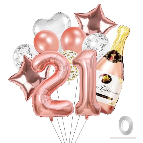 VIKY® 21. Geburtstag Frau Deko, 21 Geburtstag Deko Rosegold, Luftballon 21 Geburtstag Mann Frau, 21. Geburtstag Deko Set mit Folienballon 21 Geburtstag Ballon, Konfetti Luftballons Party Deko Supplies von VIKY