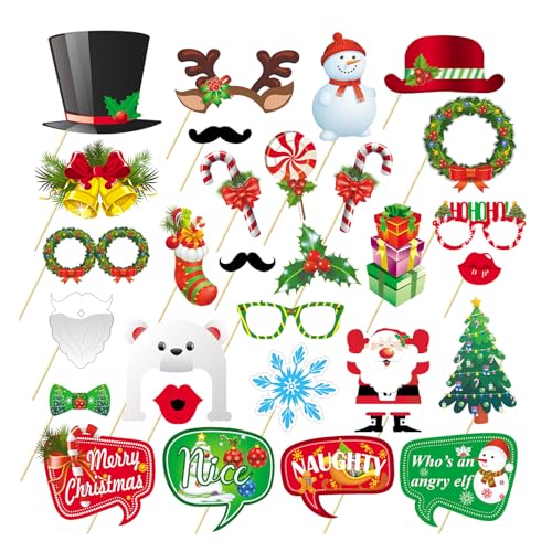 VIKY® 29 STK Fotobox Accessoires Weihnachten, Weihnachtsfeier Foto Requisiten, Weihnachts Accessoires Fotobox Requisiten, Weihnachts Dekoration, Xmas Party Zubehör für Silvester, Geburtstag, Hochzeit von VIKY