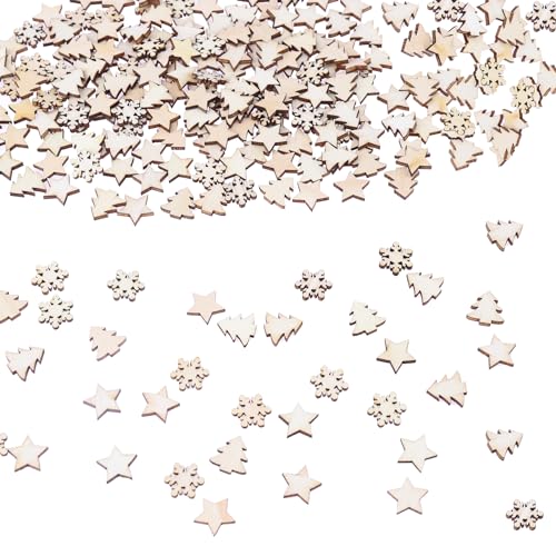 VIKY® 300 Stk Streudeko Weihnachten holz, Weihnachtsdeko Holz, Holzsterne zum Basteln, Tischdeko Weihnachten, Streudeko Schneeflocken, Weihnachtsdeko Basteln für DIY Handwerk, Geburtstag, Beschriften von VIKY