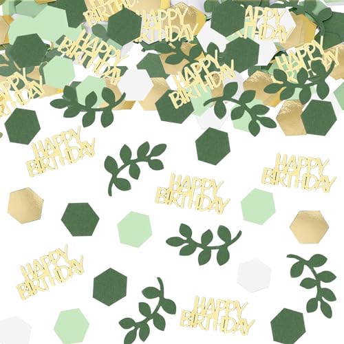 VIKY® 200 Stück Happy Birthday Konfetti Geburtstag Gold Grün, Tischdeko Geburtstag Grün, Streudeko Geburtstag Frau Mann, Glitzer Confetti für Happy Birthday Deko,Geburtstagsdeko Tisch,Party Dekoration von VIKY