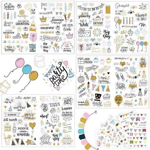 VIKY® 350 Stk Sticker Geburtstag Set, Aufkleber Geburtstag Gästebuch, Glitzer Sticker Fotoalbum Kinder, Sticke Gästebuch für Gästebuch Geburtstags, Fotoalbum, Geburtstagskarten & Geschenke(10 Bögen) von VIKY